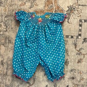 NWOT This & That Blue & White Polka Dot Smocked Bubble Romper Size 3 Months